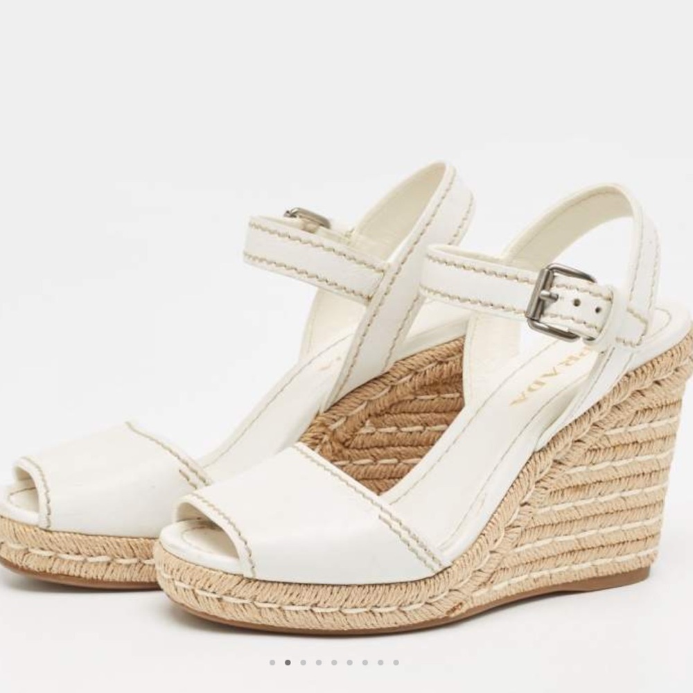 Prada white wedge ankle strap